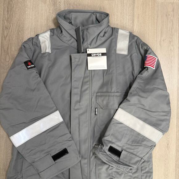 Crude FR Flame Resistant RPS New Men's Gray Insulated Work Jacket Size Large - Picture 14 of 16